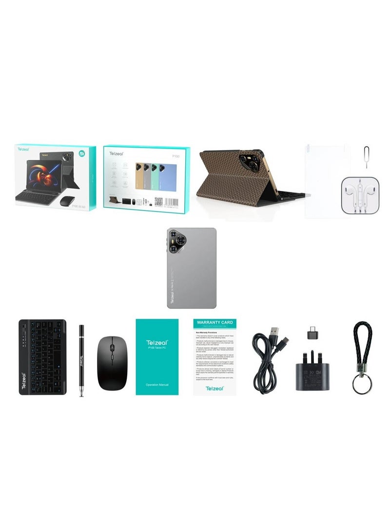 Telzeal P100 10.1 Inch Android 13 Tablet with 5G WiFi and Dual SIM 8GB RAM 512GB ROM 8000 mAh High Capacity Battery Wireless Keyboard and Mouse Grey - Image 3